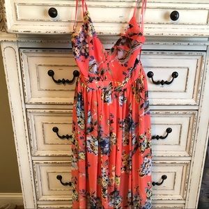 Coral floral maxi dress